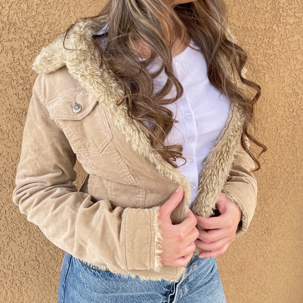 Tan faux fur corduroy jacket medium